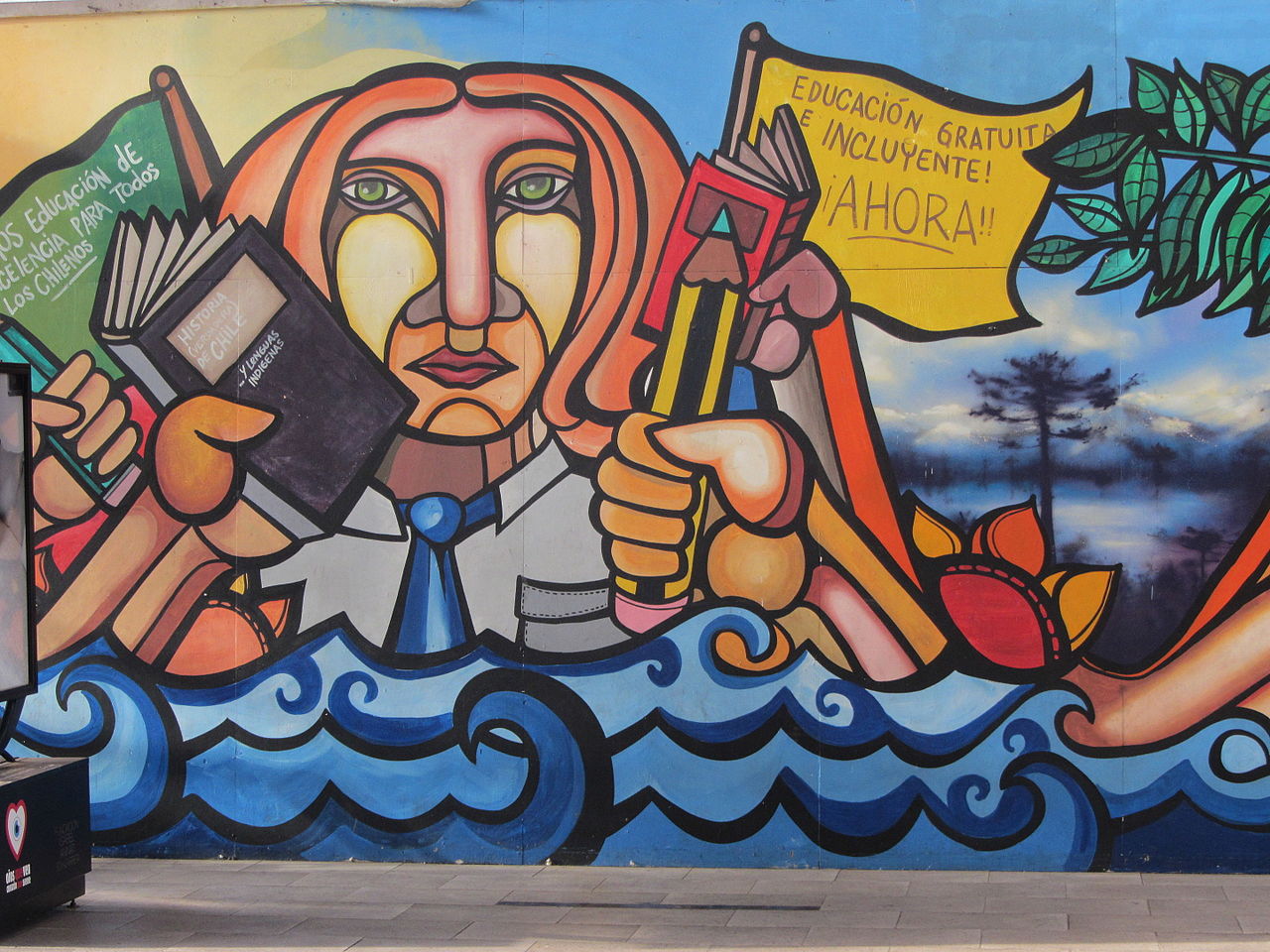 Drawing inspiration from Buen Vivir, this mural is by the famous Brigada Ramona Parra, a political street art collective in Chile. 